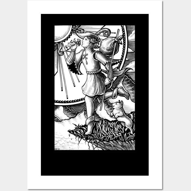 The Fool Tarot - Black Outline Wall Art by Nat Ewert Art